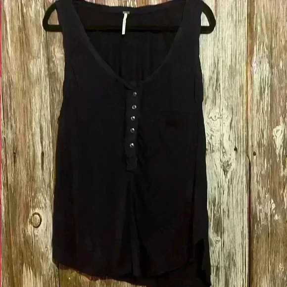 FREE PEOPLE Navy Blue Button-Front Tank Top - Picture 2 of 5